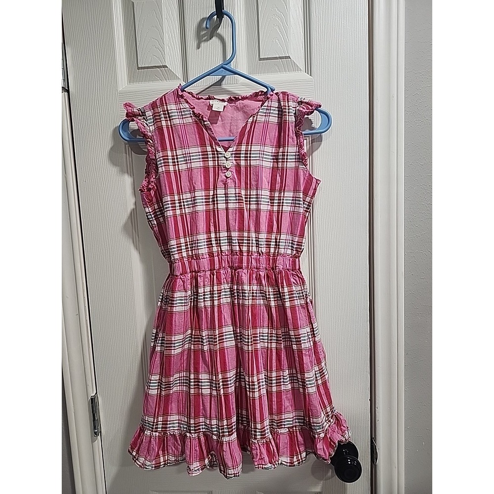 J Crew Crewcuts Pink Plaid Ruffled Dress‎ Girls 10